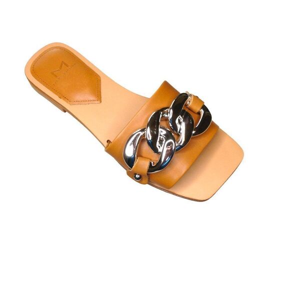 Marc Fisher Rosely Slides Sandals Natural Leather 6M NWT - Picture 1 of 6